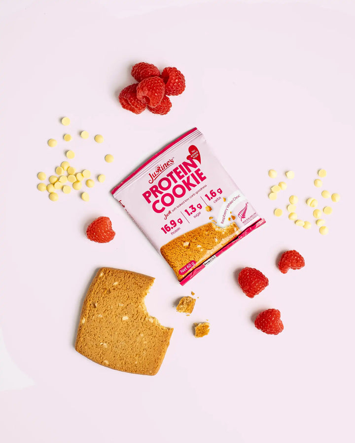 Justine's Protein Cookie Raspberry White Choc Chip 60g  - Box of 12