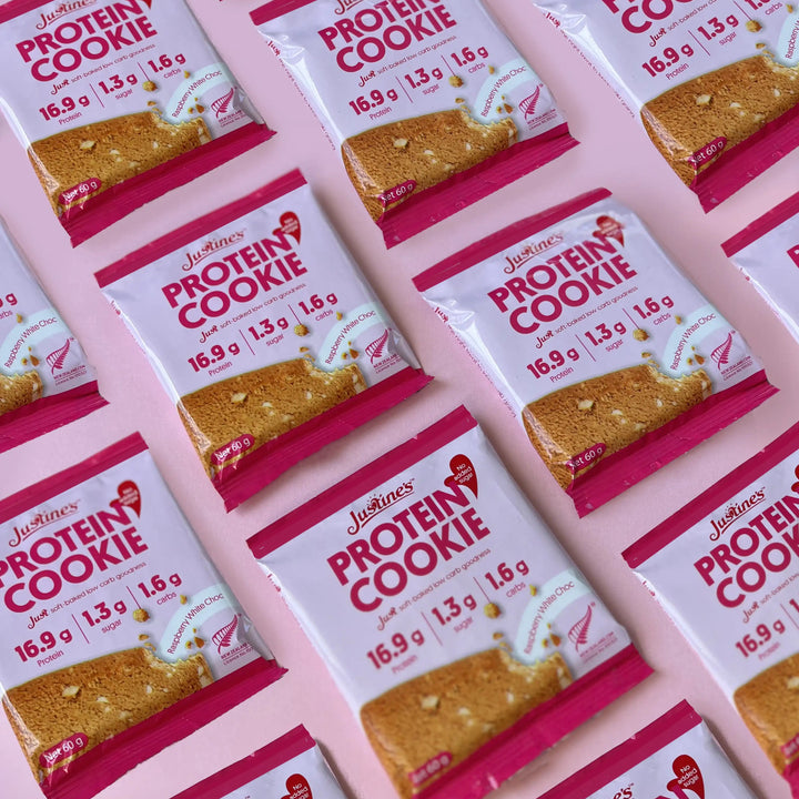 raspberry white choc protein cookie