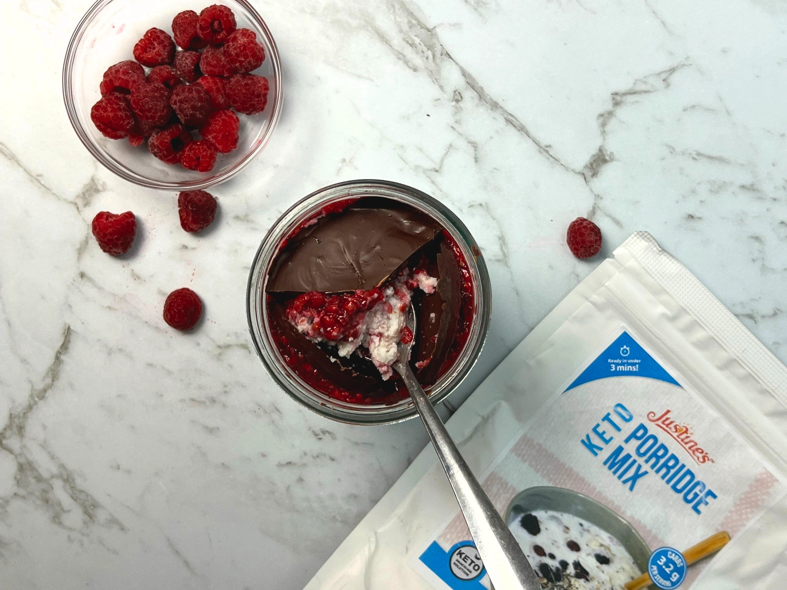 Keto Raspberry Choc Shell Overnight Porridge