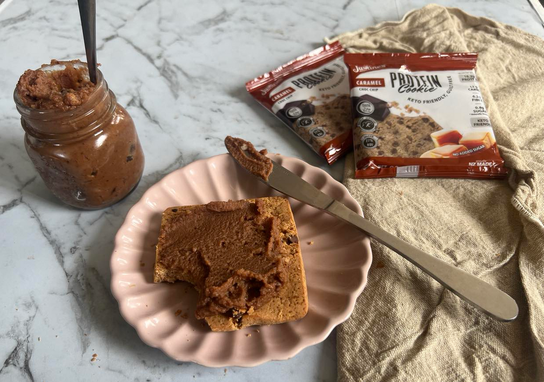 High Protein Caramel Cookie Butter Spread on Keto Protein Cookie