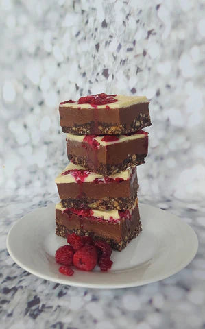 Keto Peanut Butter, Chocolate and Raspberry Slice recipe