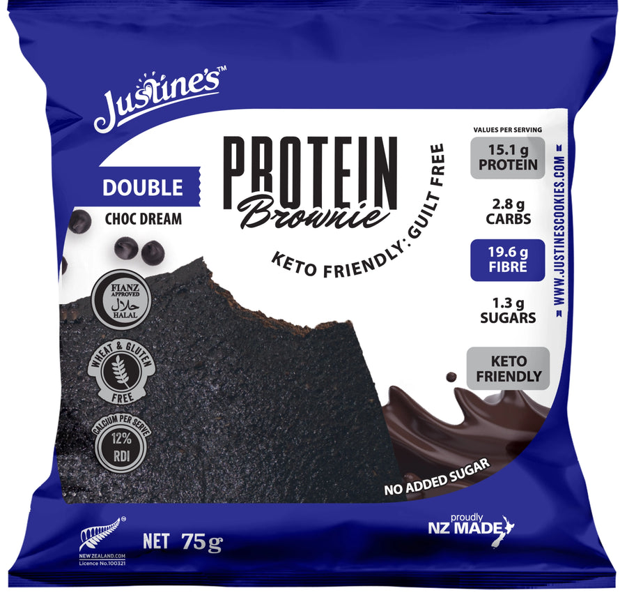 Justine's Keto Double Choc Dream Protein Brownie 75g front