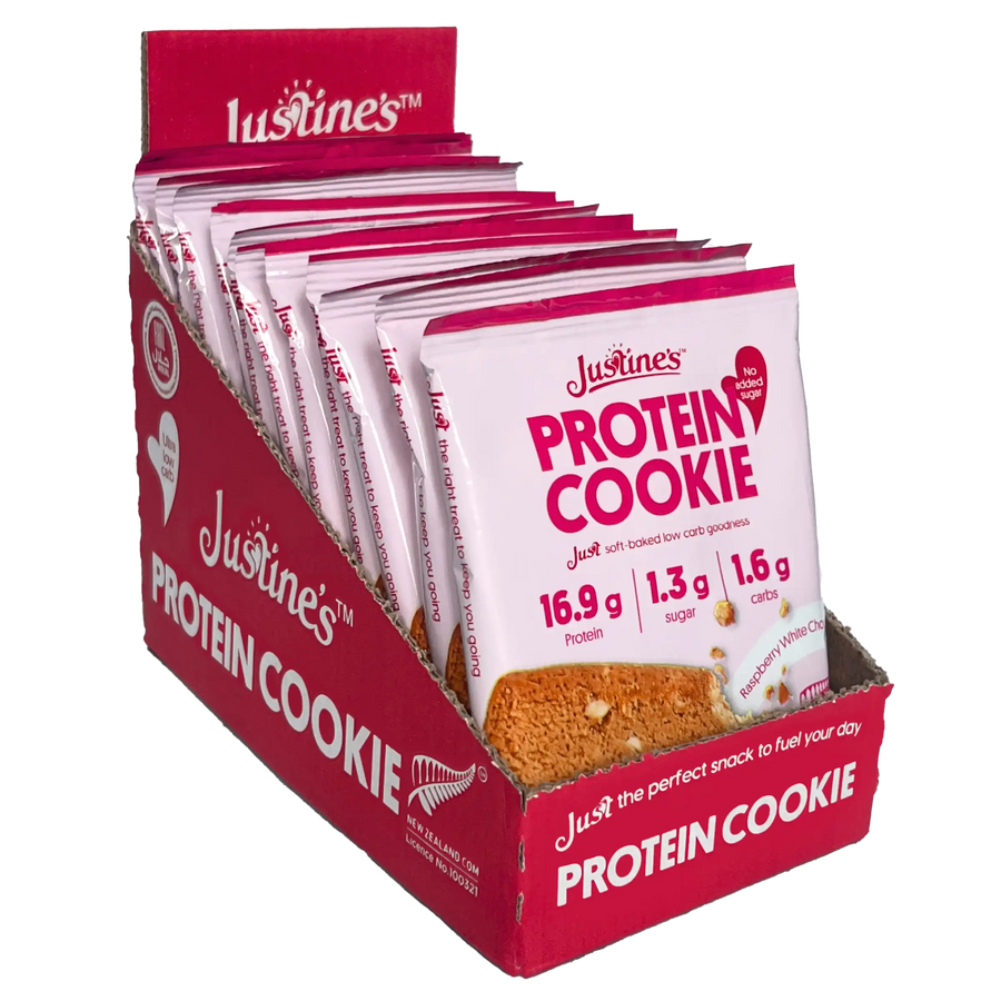 Justine's Keto Raspberry White Choc Protein Cookie 60g x 12