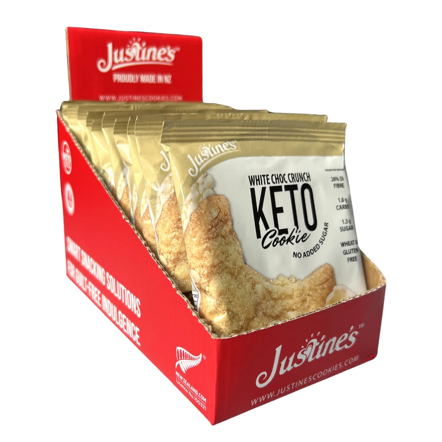 Justine's Keto White Choc Crunch 40g x 12 Cookies To A Box