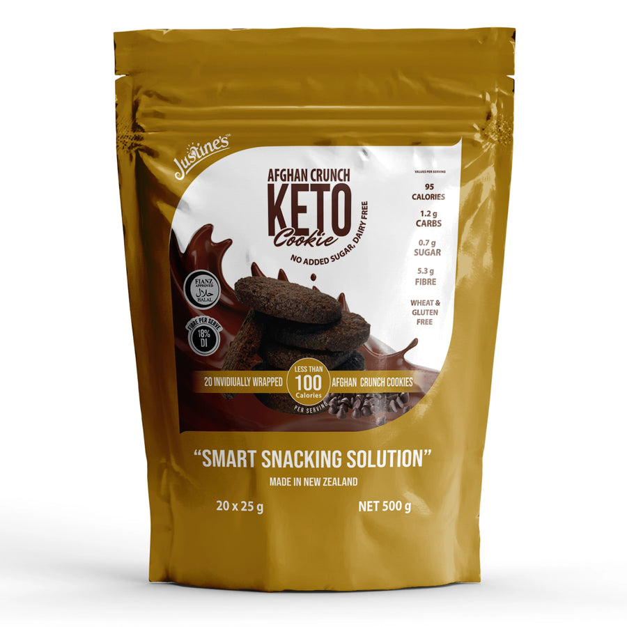 Justine's Keto Afghan Crunch Cookie pouch of 25g x 20