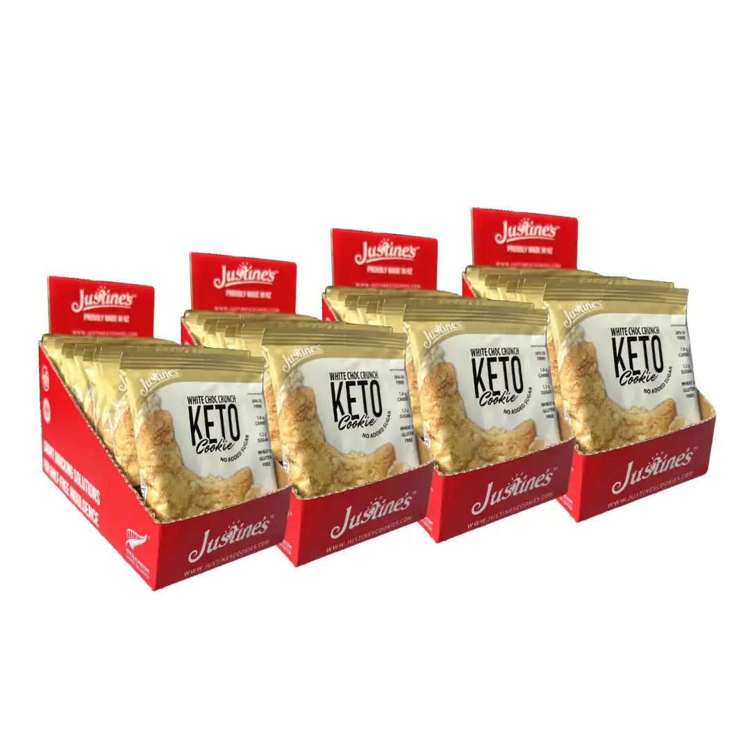 Justine's Keto Crunch Cookie White Choc Chip 40g - 4 Boxes of 12