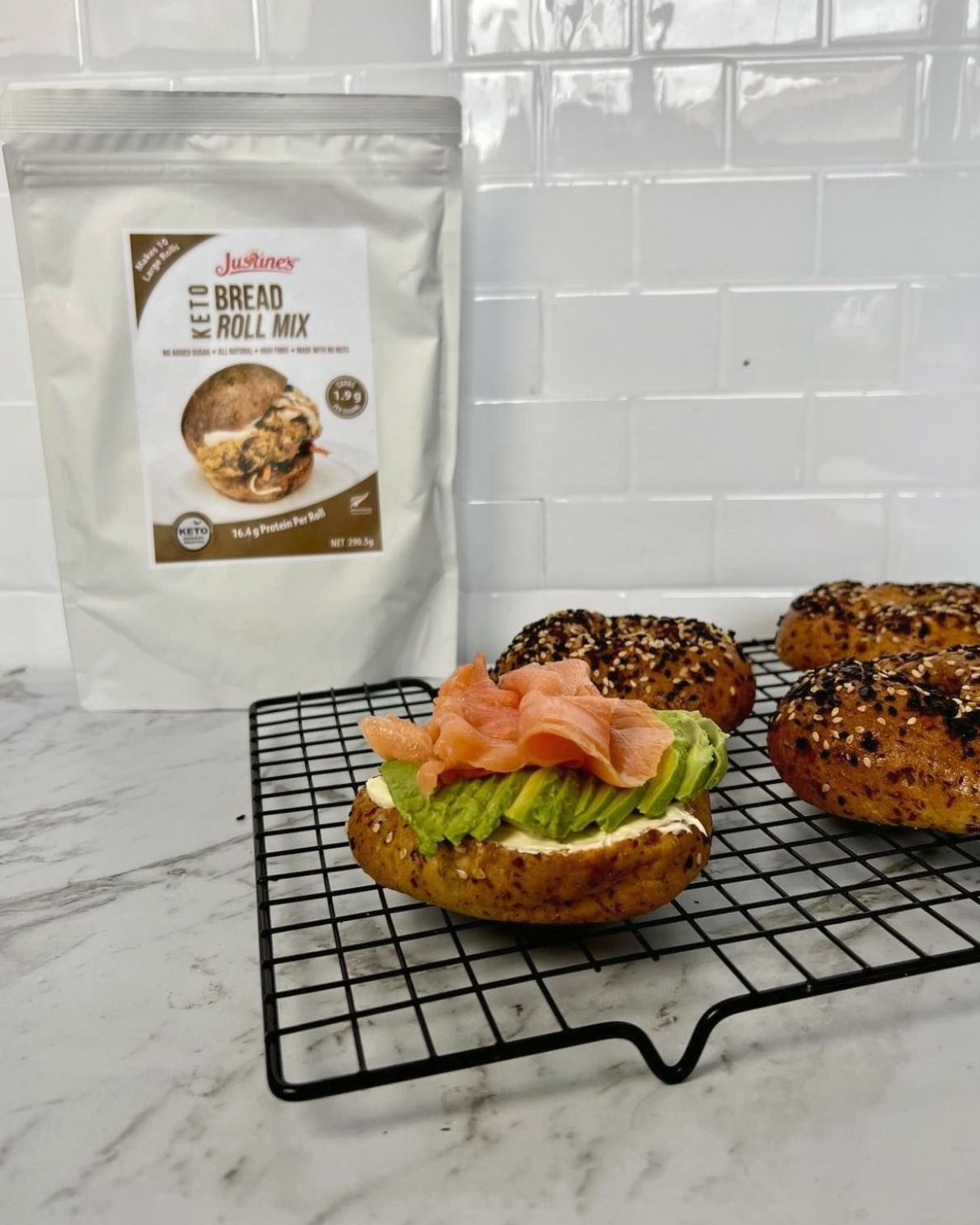keto low carb bagels with avocado and salmon