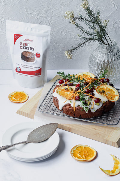 Keto christmas cake made with justines fruit cake mix