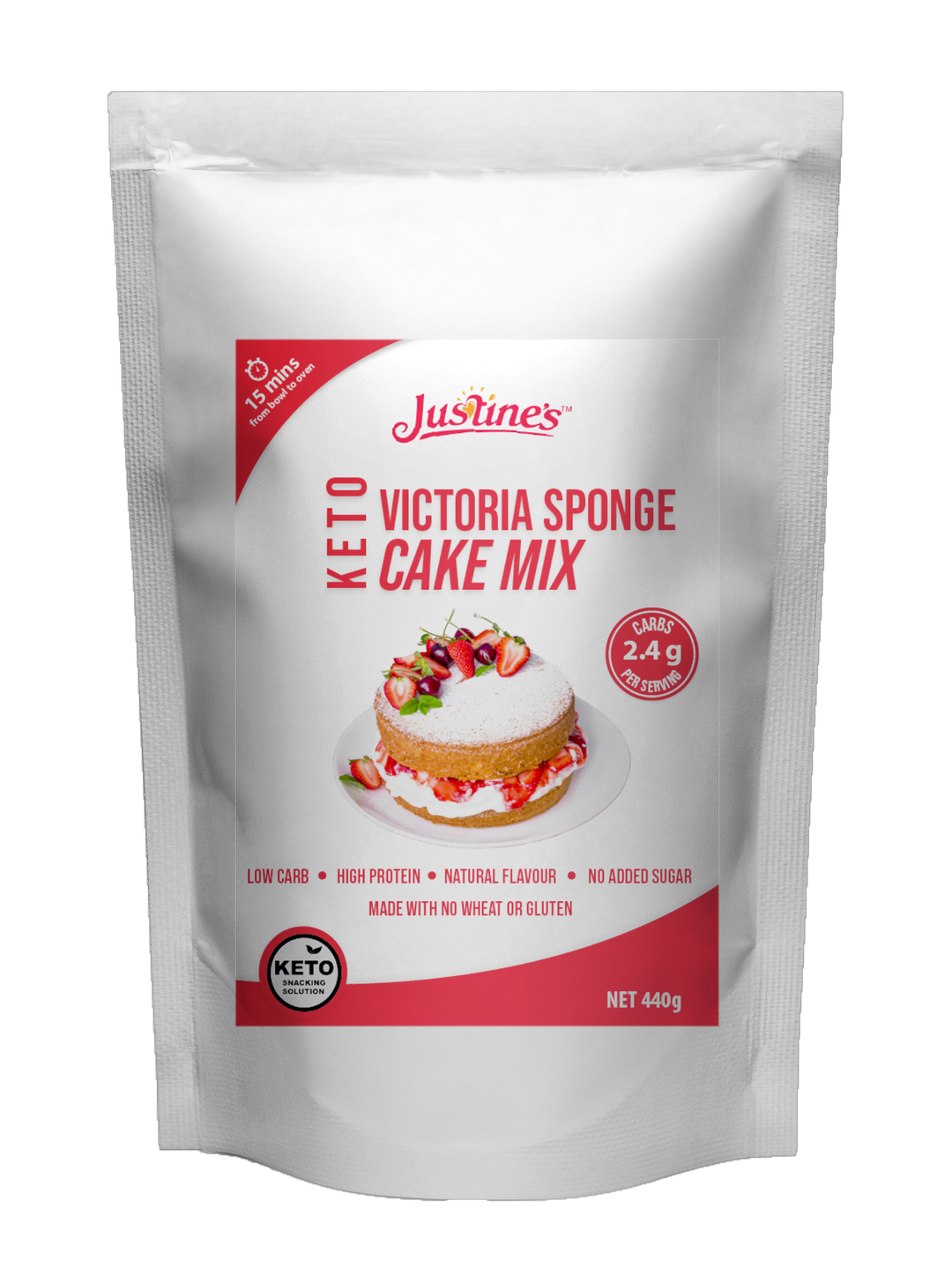 Justine's Low Carb Keto Victoria Sponge cake - Front pouch
